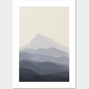 Abstract landscape blues mountains Posters and Art